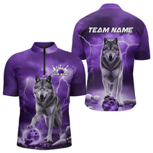 Load image into Gallery viewer, Purple Thunder Lightning Custom Wolf Bowling Quarter-Zip Shirts For Men, Wolf Bowling Team Shirt IPHW8426