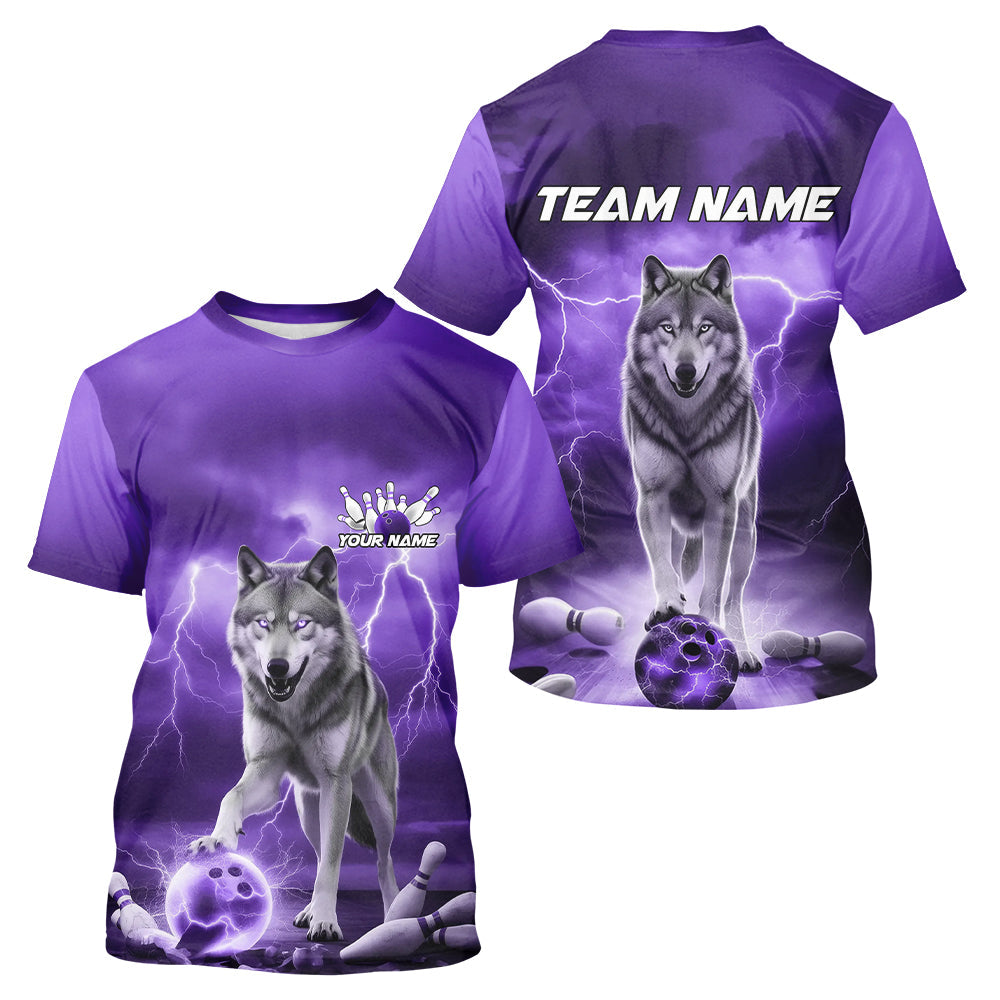 Purple Thunder Lightning Custom Wolf Bowling T-Shirts For Men, Wolf Bowling Team IPHW8426