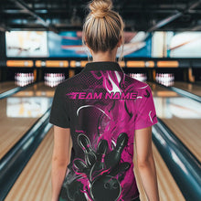 Load image into Gallery viewer, Black And Pink Custom Flame Bowling Womens Quarter-Zip Shirts, Fire Bowling League Shirt IPHW8630