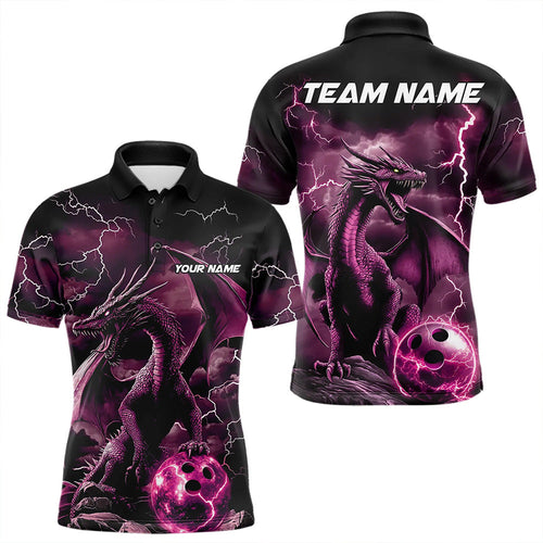 Black And Pink Thunder Lightning Custom Dragon Bowling Team Shirts For Men, Bowling Uniform IPHW8633