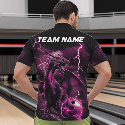 Black And Pink Thunder Lightning Custom Dragon Bowling Team Shirts For Men, Bowling Uniform IPHW8633