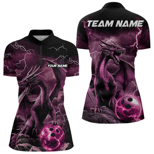 Black And Pink Thunder Lightning Custom Dragon Womens Bowling Team Shirts, Bowling Uniform IPHW8633