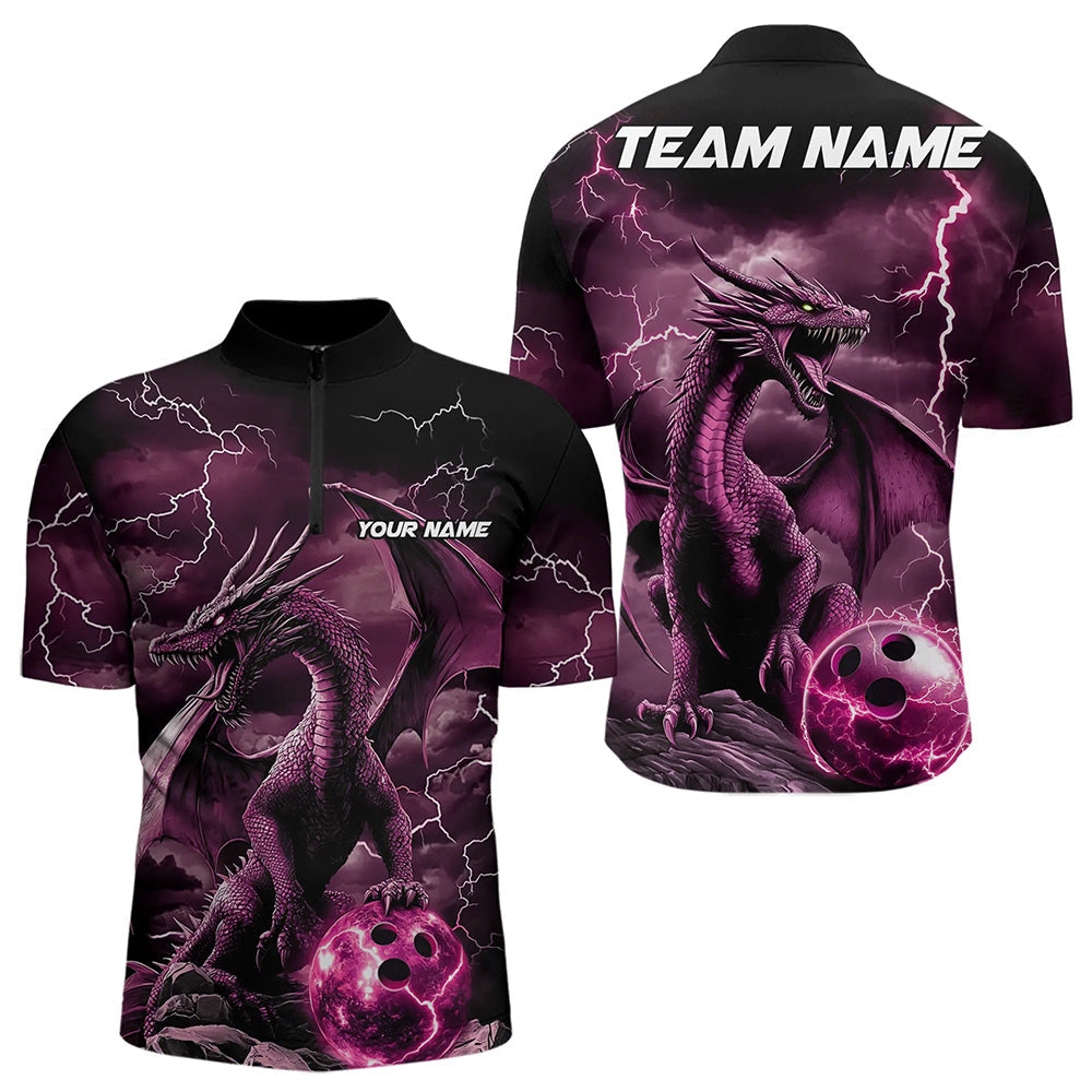 Black And Pink Thunder Lightning Custom Dragon Bowling Team Shirts For Men, Bowling Uniform IPHW8633