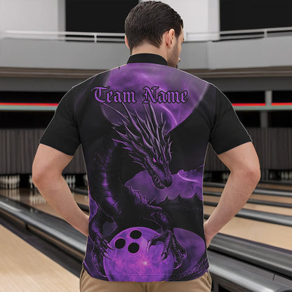 Black And Purple Custom Dragon Bowling Quarter-Zip Shirts For Men, Dragon Bowling League Shirt IPHW8643