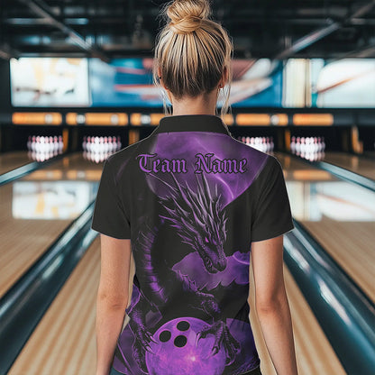Black And Purple Custom Dragon Bowling Quarter-Zip Shirts For Women, Bowling League Shirt IPHW8643