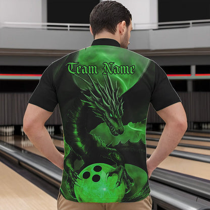 Black And Green Custom Dragon Bowling Quarter-Zip Shirts For Men, Dragon Bowling League Shirt IPHW8644