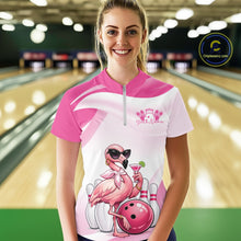 Load image into Gallery viewer, Sassy Classy Flamingo Custom Women Bowling Quarter-Zip Shirt, Ladies Bowling Shirt IPHW11027