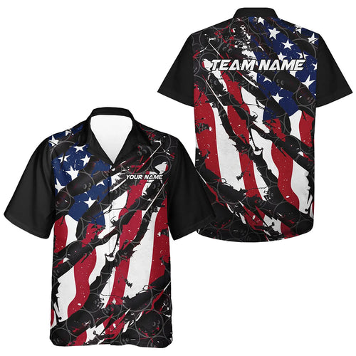 American Flag Custom US Bowling Team Hawaiian Shirts For Men, Patriotic Bowling Team Jerseys IPHW6485