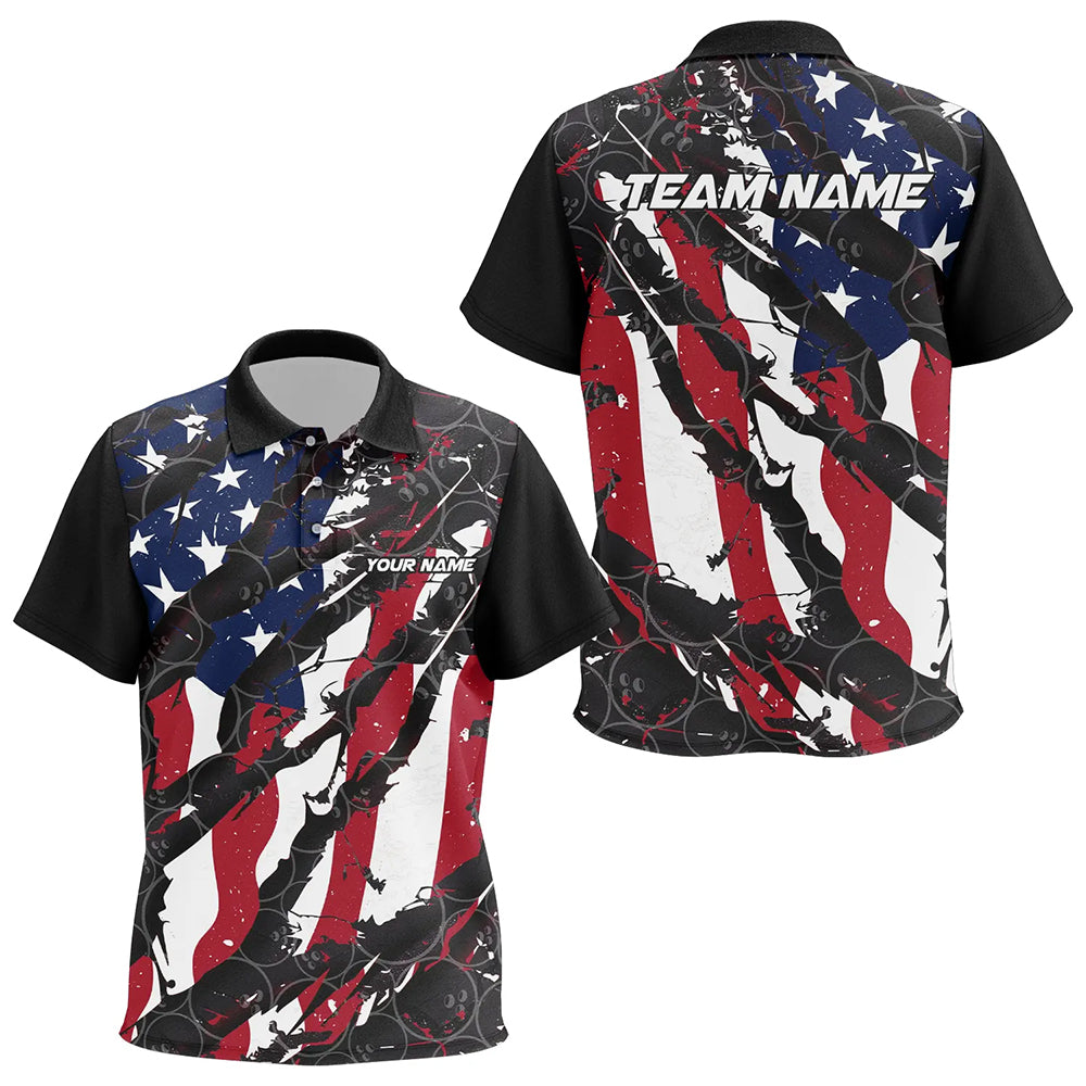 American Flag Custom US Bowling Team Polo Shirts For Kid, Patriotic Bowling Team Jerseys IPHW6485