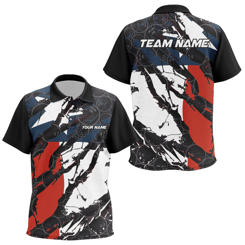 Texas Flag Custom Bowling Team Polo Shirts For Kid, Patriotic Bowling Team Jerseys IPHW6486