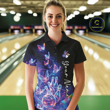 Load image into Gallery viewer, Custom Hologram Butterfly Bowling Women Polo Shirts, Galaxy Ladies Bowling Team Jerseys IPHW11335