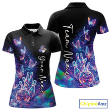Load image into Gallery viewer, Custom Hologram Butterfly Bowling Women Polo Shirts, Galaxy Ladies Bowling Team Jerseys IPHW11335