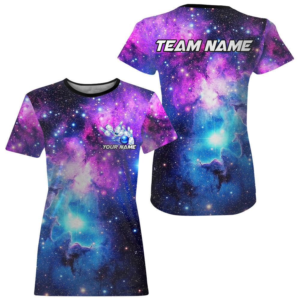 Custom Galaxy Sky Bowling Women T-Shirts, Bowling Team Bowlers Outfits IPHW7545