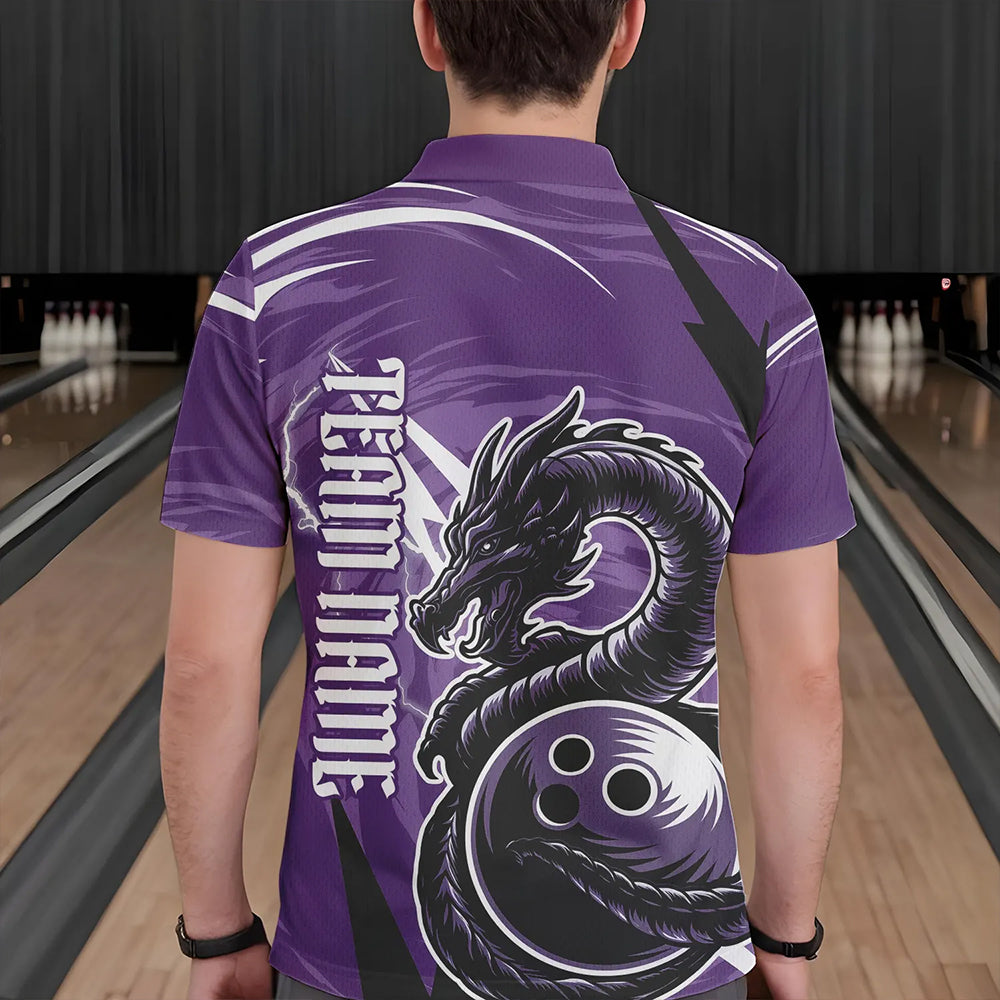 Custom Black And Purple Thunder Lightning Dragon Bowling Jerseys Bowling Polo Shirts For Men IPHW8659