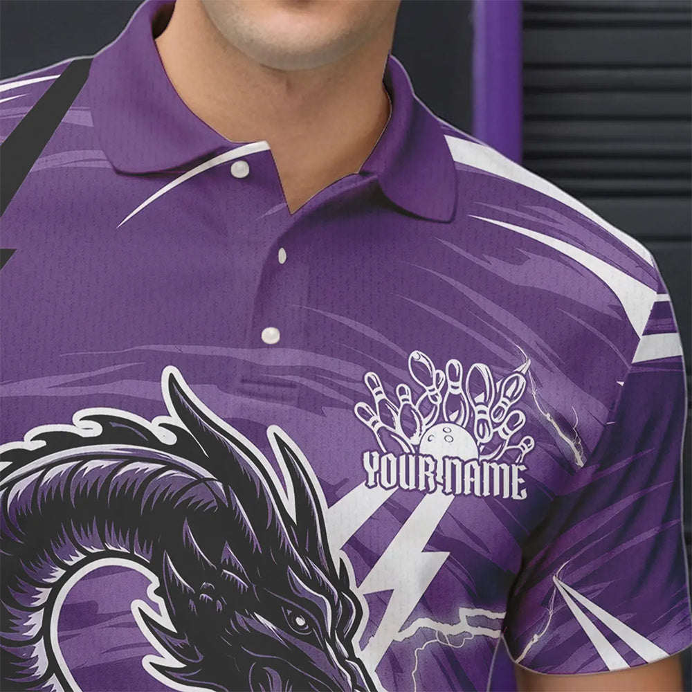 Custom Black And Purple Thunder Lightning Dragon Bowling Jerseys Bowling Polo Shirts For Men IPHW8659