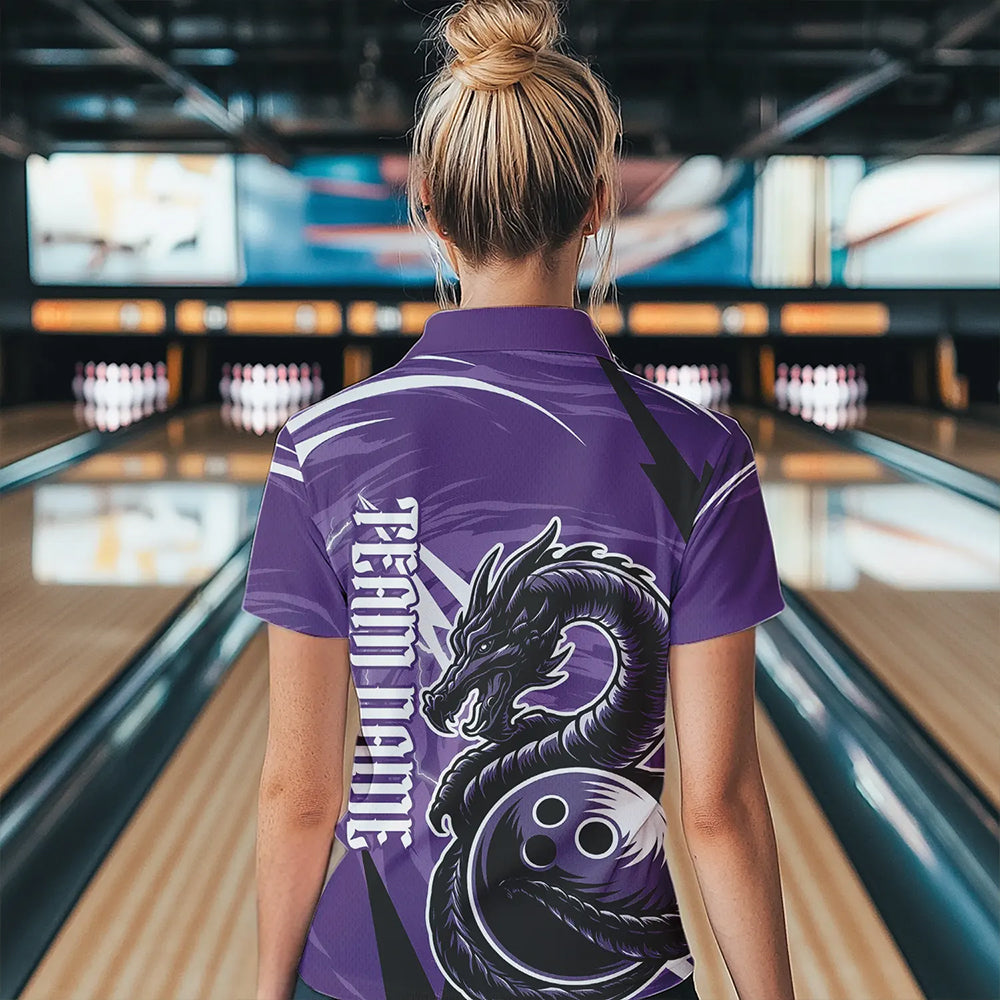Custom Black And Purple Thunder Lightning Dragon Bowling Jerseys Womens Quarter-Zip Shirts IPHW8659