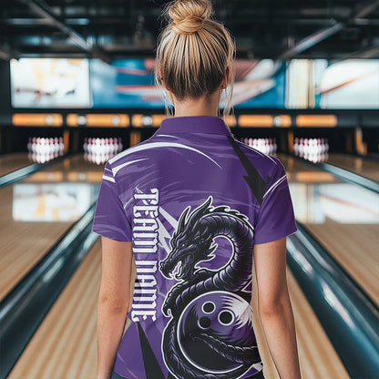 Custom Black And Purple Thunder Lightning Dragon Bowling Jerseys Womens Quarter-Zip Shirts IPHW8659