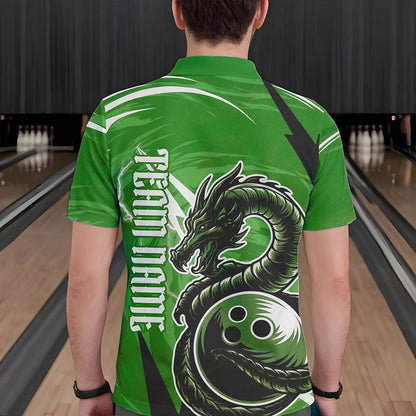 Custom Black And Green Thunder Lightning Dragon Bowling Jerseys Bowling Polo Shirts For Men IPHW8660