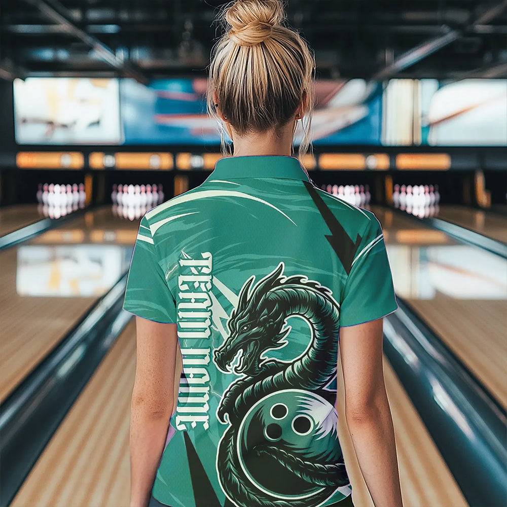 Custom Black And Blue Thunder Lightning Dragon Bowling Jerseys Bowling Womens Polo Shirts IPHW8661