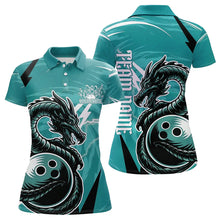 Load image into Gallery viewer, Custom Black And Blue Thunder Lightning Dragon Bowling Jerseys Bowling Womens Polo Shirts IPHW8661