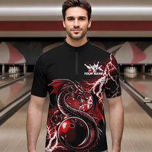 Load image into Gallery viewer, Custom Black And Red Thunder Lightning Dragon Bowling Quarter-Zip Shirts For Men, Bowlers Outfits IPHW8662