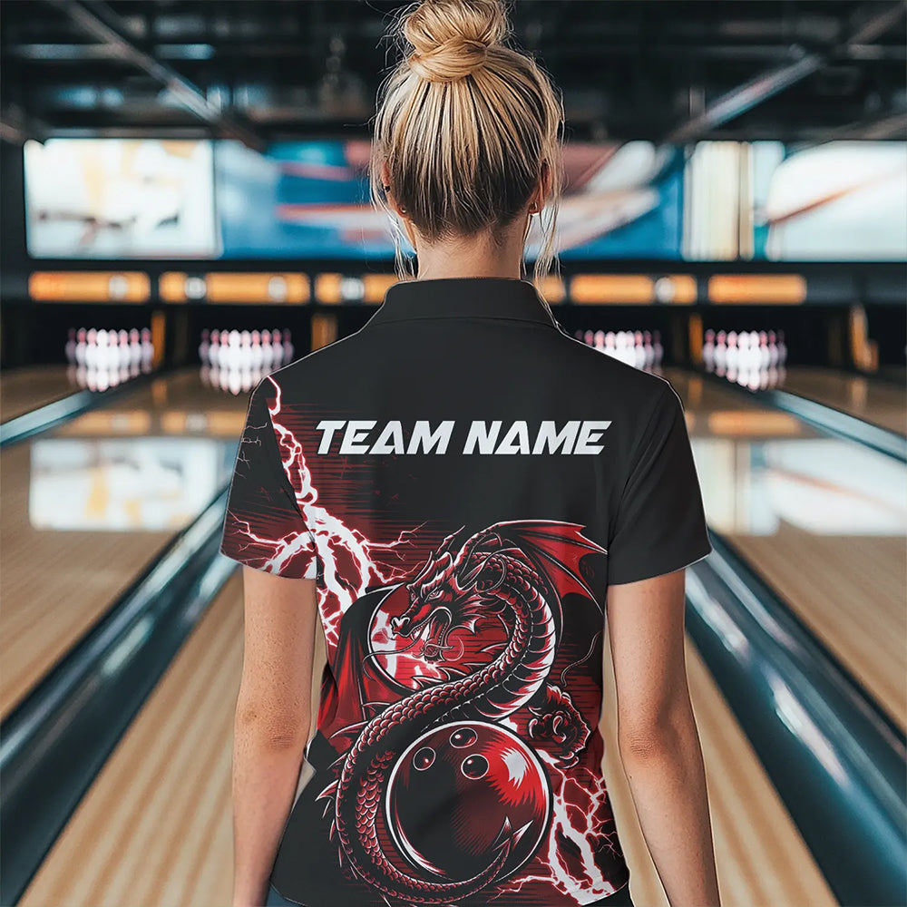 Custom Black And Red Thunder Lightning Dragon Womens Quarter-Zip Shirts, Bowlers Outfits IPHW8662