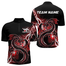 Load image into Gallery viewer, Custom Black And Red Thunder Lightning Dragon Bowling Quarter-Zip Shirts For Men, Bowlers Outfits IPHW8662