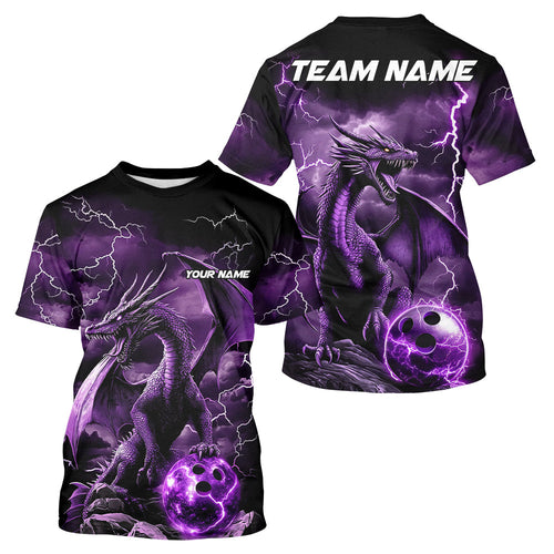 Black And Purple Thunder Lightning Custom Dragon Bowling Men T-Shirts Shirts, Bowling Uniform IPHW7992