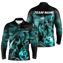 Load image into Gallery viewer, Black And Blue Thunder Lightning Custom Dragon Bowling Team Shirts For Men, Bowling Uniform IPHW7994