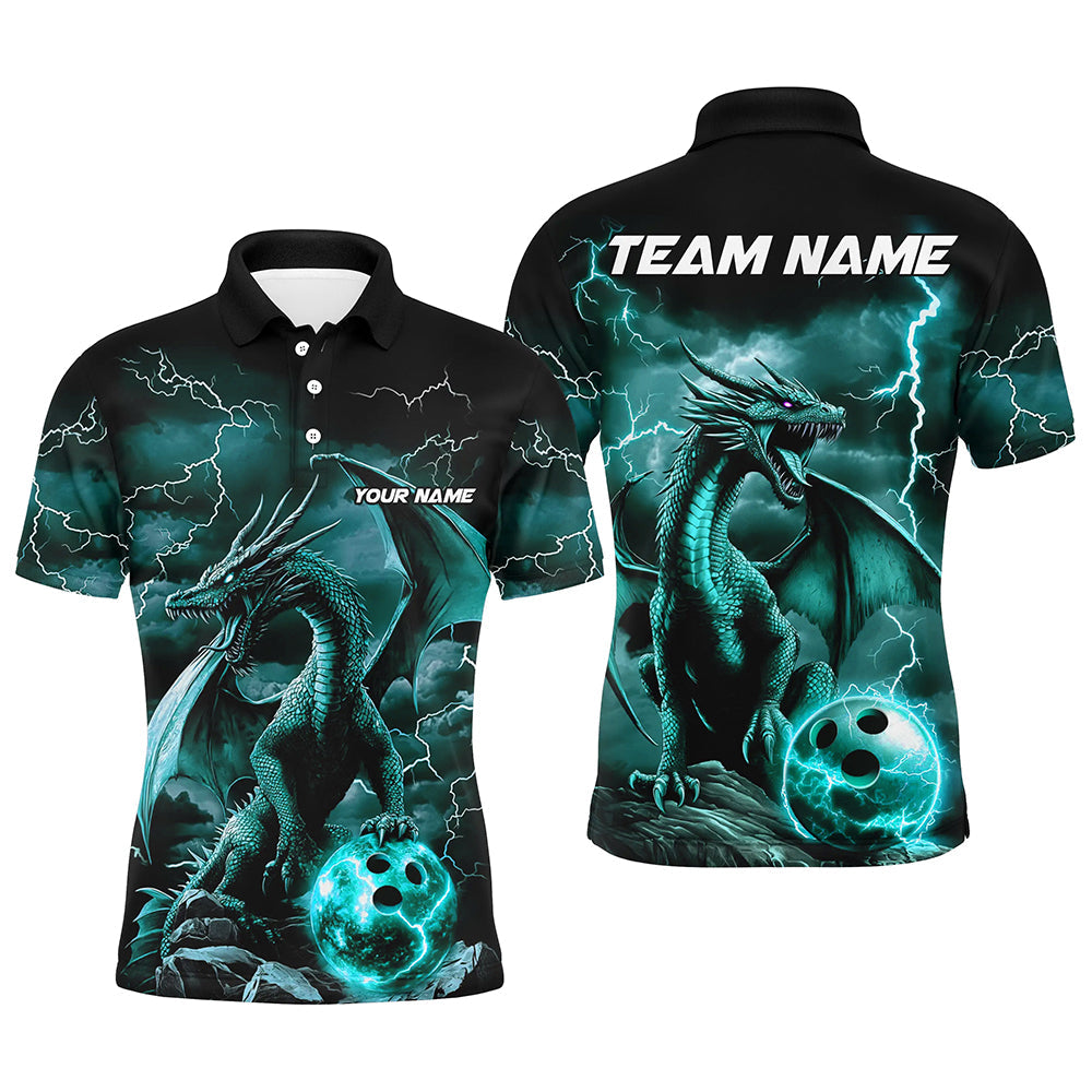 Black And Blue Thunder Lightning Custom Dragon Bowling Team Shirts For Men, Bowling Uniform IPHW7994