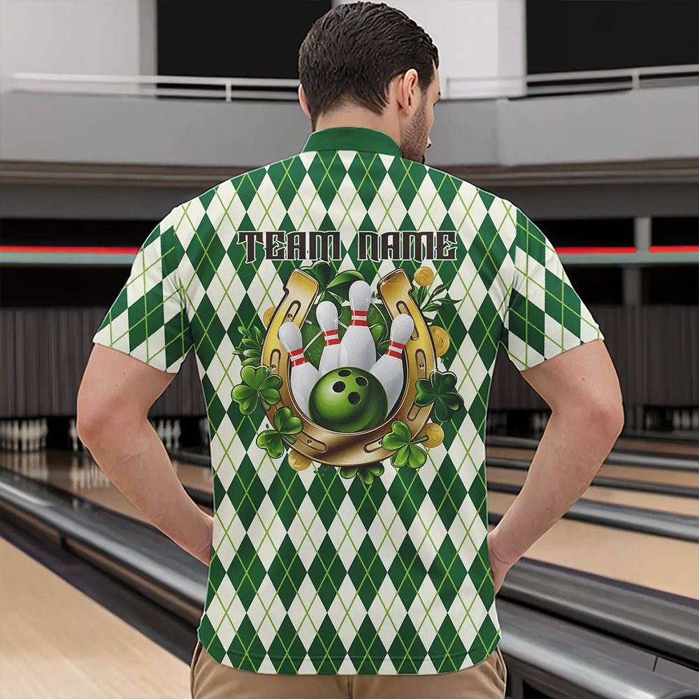 Custom St Patricks Day Argyle Bowling Quarter-Zip Shirts For Men, Saint Paddys Day Team Outfits IPHW8682