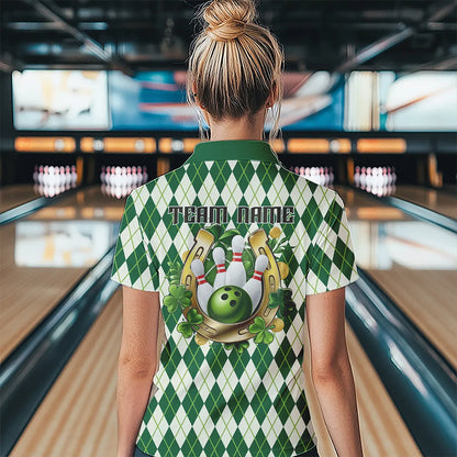 Custom St Patricks Day Argyle Womens Bowling Quarter-Zip Shirts, Paddys Day Team Outfits IPHW8682