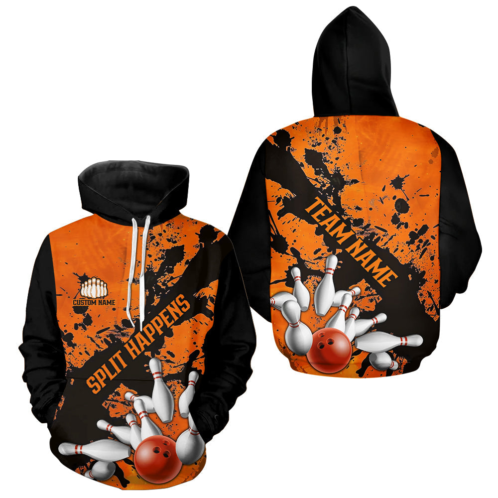 Split Happens Funny Orange Strike Bowling Men And Women Hoodie Shirts For Team, Bowling Apparel IPHW6171