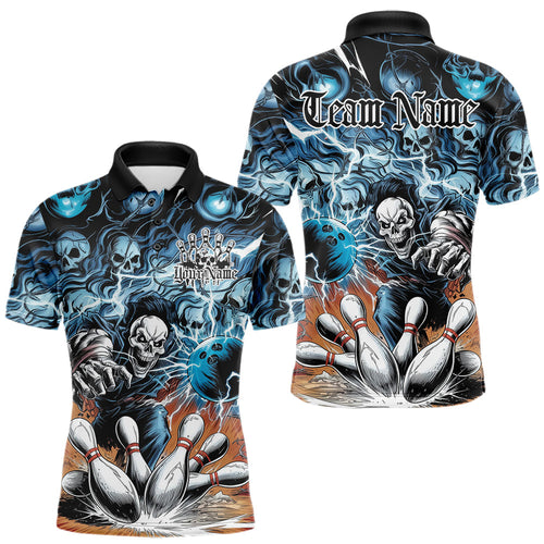 Custom Rock Style Skull Bowling Polo Shirts For Men, Funny Skeleton Bowlers Outfit IPHW8934