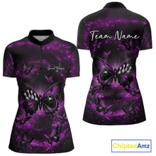 Load image into Gallery viewer, Custom Black And Purple Galaxy Butterfly Bowling Women Quarter-Zip Shirt, Bowlers Outfit IPHW11053