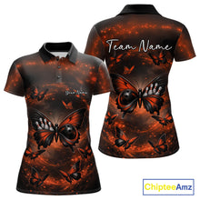 Load image into Gallery viewer, Custom Black And Orange Galaxy Butterfly Bowling Women Polo Shirt, Butterflies Bowlers Outfits IPHW11054