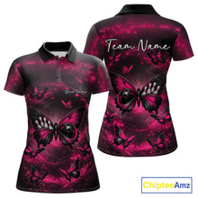 Load image into Gallery viewer, Custom Black And Pink Galaxy Butterfly Bowling Women Polo Shirt, Butterflies Bowlers Outfits IPHW11055