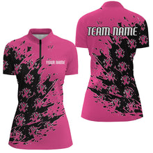 Load image into Gallery viewer, Black And Pink Custom Breast Cancer Awareness Bowling Jerseys, Bowling Shirts For Women IPHW7008