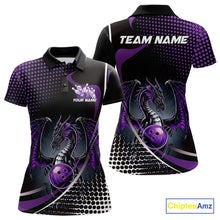 Load image into Gallery viewer, Custom Purple Dragon Bowling Jerseys, Mystical Bowling Team Uniform Polo Shirts For Women IPHW9534