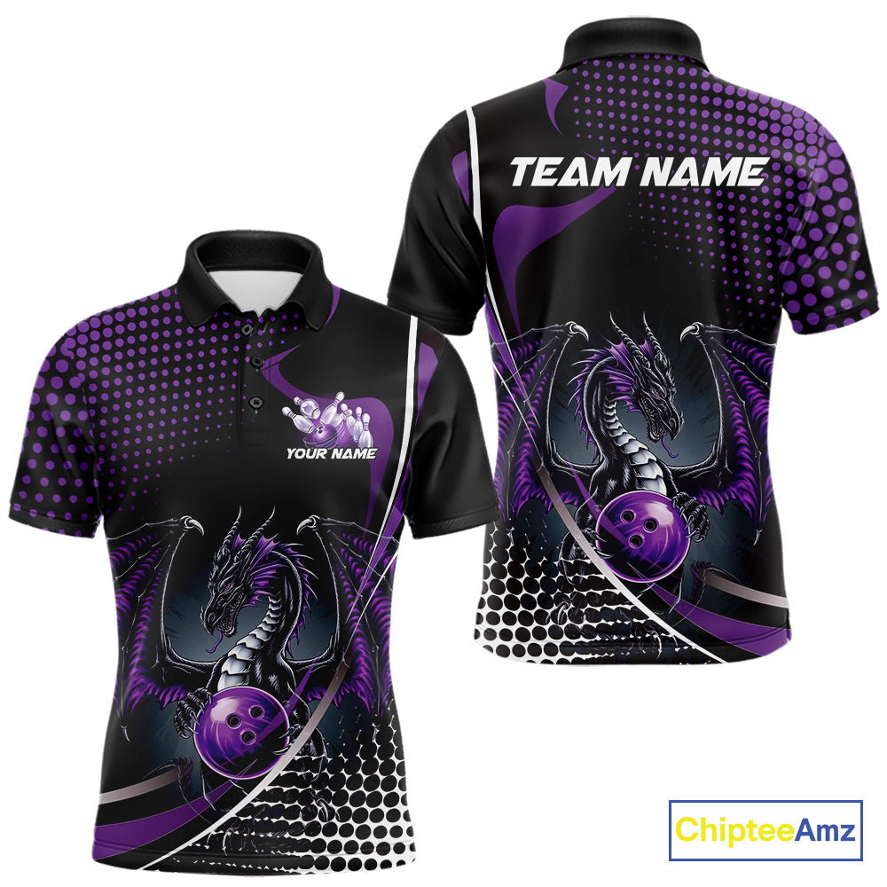 Custom Purple Dragon Bowling Jerseys, Mystical Bowling Team Uniform Polo Shirts For Men IPHW9534
