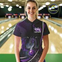 Load image into Gallery viewer, Custom Purple Dragon Bowling Jersey, Bowling Team Uniform Women Quarter-Zip Shirt IPHW9534