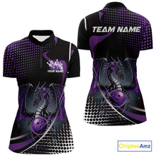 Load image into Gallery viewer, Custom Purple Dragon Bowling Jersey, Bowling Team Uniform Women Quarter-Zip Shirt IPHW9534