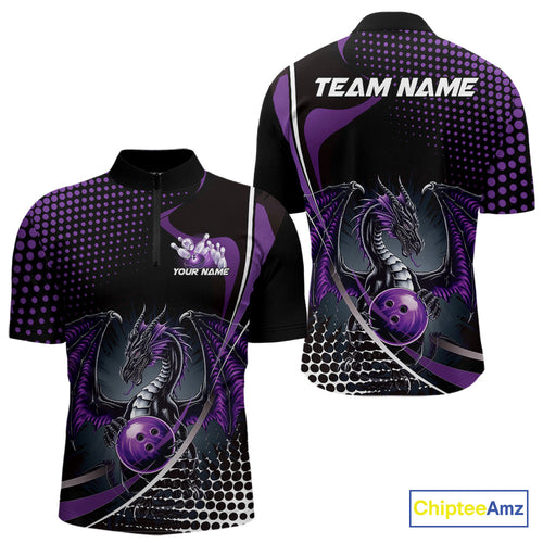 Custom Purple Dragon Bowling Jerseys, Mystical Bowling Team Uniform Quarter-Zip Shirts For Men IPHW9534