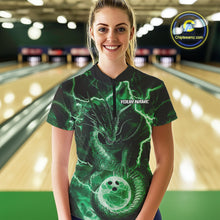 Load image into Gallery viewer, Custom Green Thunder Lightning Dragon Bowling Quarter-Zip Shirts For Women, Team Uniform IPHW9759