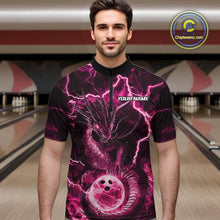 Load image into Gallery viewer, Custom Pink Thunder Lightning Dragon Bowling Quarter-Zip Shirts For Men, Team Uniform IPHW9760