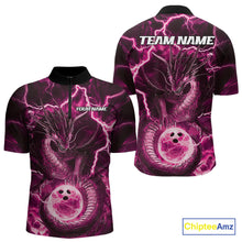 Load image into Gallery viewer, Custom Pink Thunder Lightning Dragon Bowling Quarter-Zip Shirts For Men, Team Uniform IPHW9760