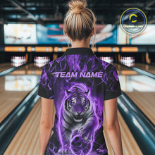Load image into Gallery viewer, Custom Purple Flame Tiger Bowling Polo Shirts For Women, Tiger Bowling Team Shirt IPHW9761