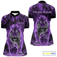 Load image into Gallery viewer, Custom Purple Flame Tiger Bowling Quarter-Zip Shirts For Women, Tiger Bowling Team Shirt IPHW9761