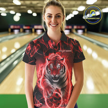 Load image into Gallery viewer, Custom Red Flame Tiger Bowling Polo Shirts For Women, Tiger Bowling Team Shirt IPHW9762