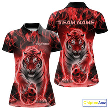 Load image into Gallery viewer, Custom Red Flame Tiger Bowling Polo Shirts For Women, Tiger Bowling Team Shirt IPHW9762